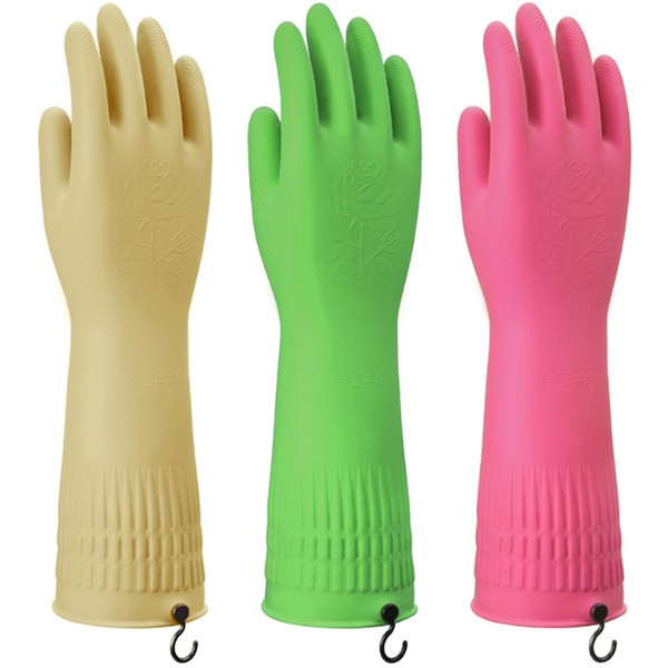ccebwyny Rubber Cleaning Gloves with Hooks – 3 Pairs Reusable
