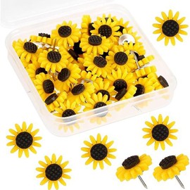 Inlefen 30PCS Push Pins Sunflower Push Pins Sunflower Thumb Tacks Decorative Flower Cork Board Tacks for Bulletin Board, Photos Wall Maps and Other Offices Schools Supplies and Accessories