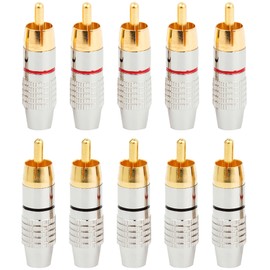 tunghey 10Pack RCA Plug Connectors Coaxial Cable Audio Adapter Gold Plug Male No Solder Connector Solderless Video Cable kit TV CCTV