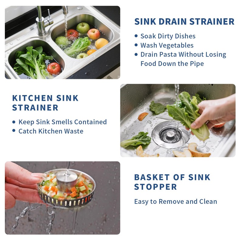 3-in-1 Kitchen Sink Drain Strainer & Sink Stopper 2 Pack