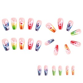 24 Pcs Long Ballet Press on Nails Gradient Flowers French Full Cover Fake Nails Stick on Nails Acrylic Nails Reusable Press Nails with Glue for Women Girl(BKS2186)