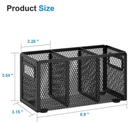 Marbrasse Mesh Pen Holder for Desk,Pencil Holder Desk Organizer 3 Adjustable Compartments,Pencil Cup with Handle Perfect for Classroom, Office, Home,Makeup,Art (Black)