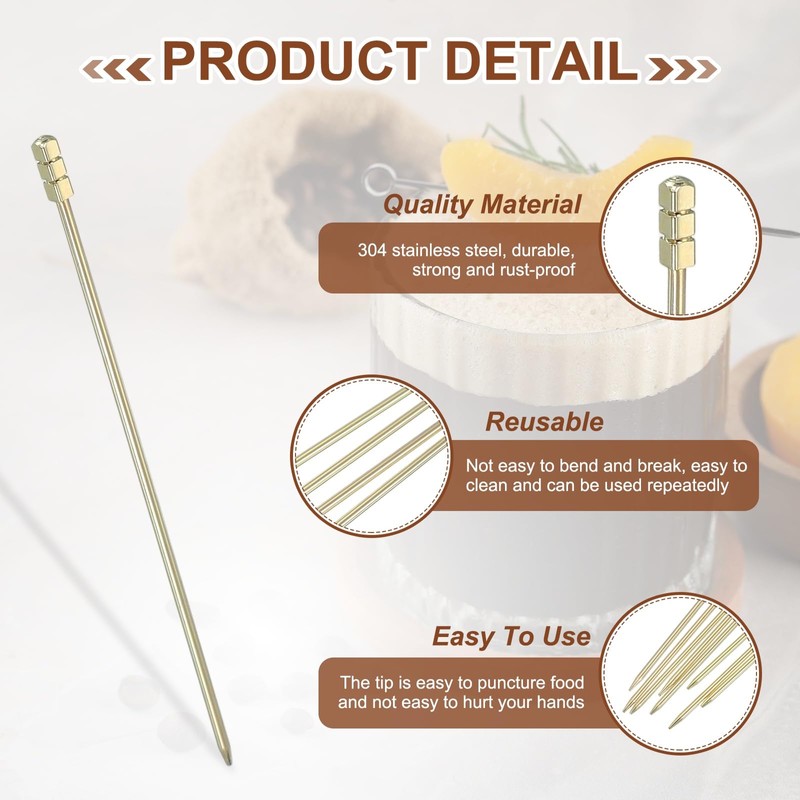 sourcing map 12 Pcs Stainless Steel Cocktail Picks, 4.33" Martini