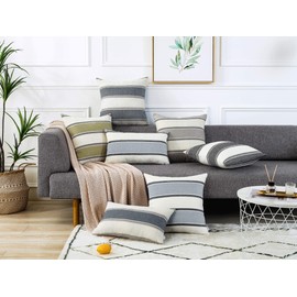 AmHoo Pack of 2 Farmhouse Linen Throw Pillow Cover Cushion Stripe Decoration Buffalo Retro Pillowcase with Hidden Zipper for Sofa Bedroom Car 18 x 18 Inch Light Grey Gray