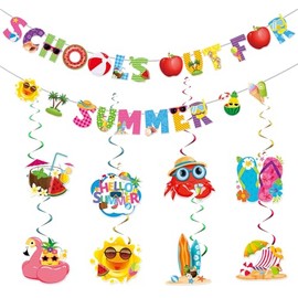 School’s Out for Summer Banner, End of School Year Theme Party Banner, Hello Summer Party Decorations, Last Day of School Party Favors Supplies, Schools Out for summer Hanging Swirls