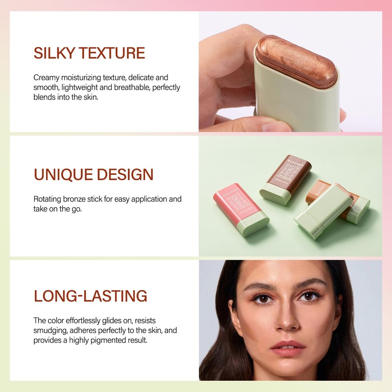 Paminify Cream Bronzer Stick,Contour Stick Facial Contouring Stick,Long Lasting Highlighter