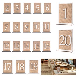 Ecoaterui 20 Pcs Table Numbers - 1-20 Wedding Table Numbers with Wooden and Rattan Sign for Banquet Restaurant Wedding Party Decor