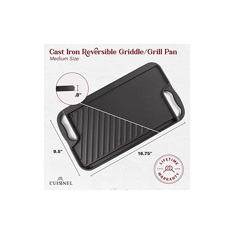 Cuisinel Cast Iron Griddle/Grill + Burger Press + Pan Scrapers