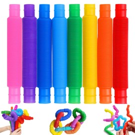 Pop Tubes Sensory Fidget Toys: 16Pcs Stretchy & Bendable Stress Relief Tubes - Sensory Toys for Autism Anxiety and Focus – Portable Fidget Toys for Office Travel & Birthday Party Favours