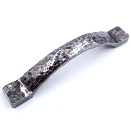 JETLAND Arched Hammered Cabinet Pulls - 4-Pack, Aged Silver, 4" Hole Centers, Rustic Solid Cast Handle Pulls for Dresser Nightstand Furniture, HT0611OS102