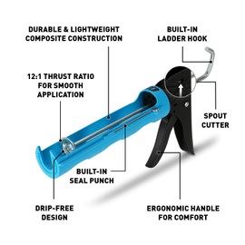 OX Pro 10 Ounce Composite Caulk Gun, 12:1 Thrust Ratio - Drip Free Lightweight Construction Caulk Tool with Spout Cutter & Seal Puncture Caulking Tool - Caulking Gun Plumber Tools OX-T046202