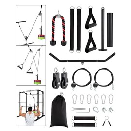 Pulley System Gym, LAT Pulldown Cable Pulley Attachments for Triceps Pull Down, Biceps Curl, Back, Forearm, Shoulder, Strength Training, Home Gym Workouts Equipment, Black