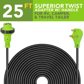 Leisure Cords 25' Power/Extension Cord with 30 AMP Male Standard/30 AMP Female Locking Adapter (30 Amp - 25 Foot)