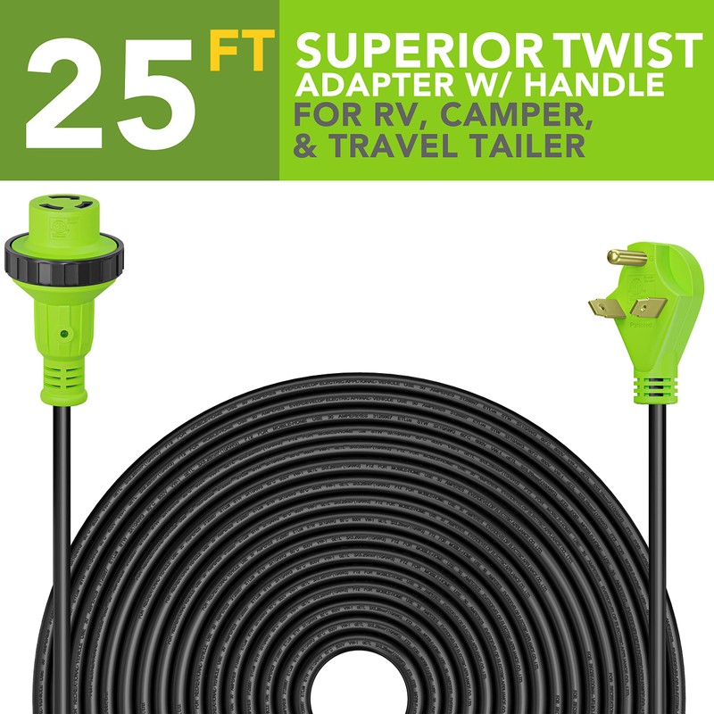 Leisure Cords 25' Power/Extension Cord with 30 AMP Male Standard/30