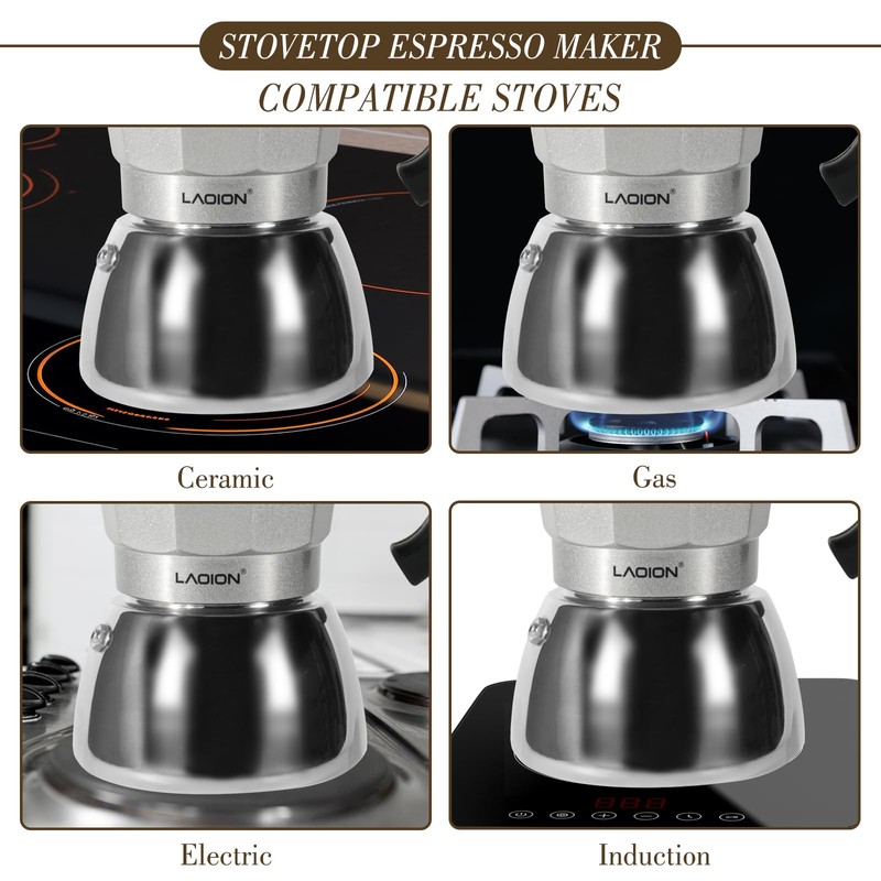 LAOION Stovetop Espresso Maker, 6Cup Moka Pot, Espresso Machine Compatible