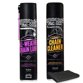Muc-Off Motorcycle Chain Cleaner 400ml + Motorcycle All-Weather Chain Lube 400ml Bundle | Water-Soluble Cleaner & Premium Synthetic Lube with Ceramic Additives | Long Distance All-Weather Protection