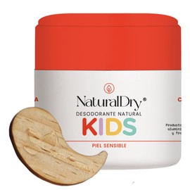 NaturalDry - Desodorante natural para niños y niñas KIDS piel sensible - Incluye aplicador de madera - SIN Bicarbonato de Sodio - Sin aluminio - Sin parabenos - Elimina el mal olor - En crema - Aroma Naranja ideal para axilas - Tarro (1 Unidad)