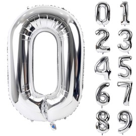 Lausatek Silver Number 0 Number 40 Inch Large Foil Balloons Birthday Happy Birthday Decoration Wedding Anniversary Party Approx. 35.4 inches (90 cm) (Number 0)