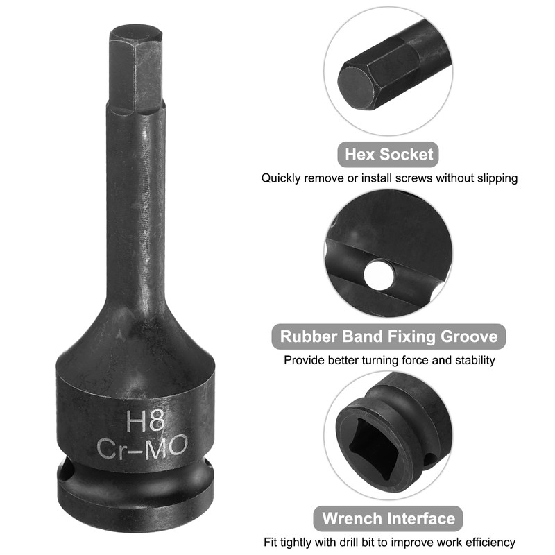sourcing map 2pcs H8 (8mm) Hex Impact Bit Socket 1/2"