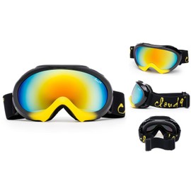 Kids Boys Girls Snow Goggles Anti-Fog Dual Lens UV400 Snowboarding Black Yellow with Beanie Hat