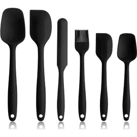 Espátulas de Silicona, MTQ 6 Juegos Utensilios Cocina de Silicona, Paleta Utensilios Cocina, Protección del Medio Ambiente, No Tóxico, Antiadherente, Resistente al Calor (Negro)