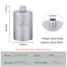 Boundless Voyage Titanium Hip Flask Pocket Flagon Camping Portable Alcohol Bottle Drink Sports Water Bottle 200ml/6.7oz-Ti3068D