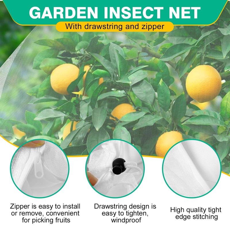 2 Pack Winter Fruit Tree Netting Sets with Zipper Drawstring,