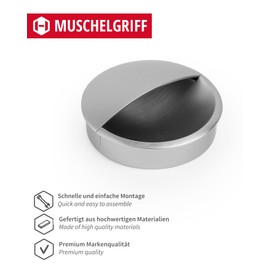 Gedotec Furniture handles made of metal, 1 piece shell handle, brushed nickel including mounting material, Lidd, diameter: 60 mm, door handles for cupboards, handles for kitchen cabinets, handles,