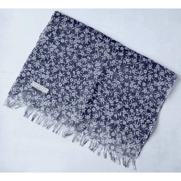 Harada Textile KYI-4010 Linen Cotton Stole Flower, Navy, Approx. 15.0 x 70.9 inches (38 x 180 cm) (excluding fringe)