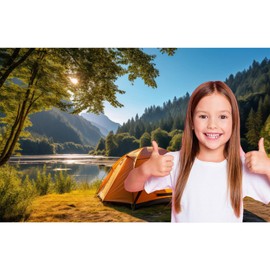 Camping Adventure Backdrop Sunshine Mountain Forest Outdoor Travel Hiking Photography Background Mountain Trees Lake Stream Nature Landscape Grassland Camp Tents Backdrop Decors Props 7x5ft