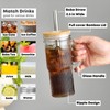 ALINK 24oz Ribbed Glass Cups with Bamboo Lids and Straws,