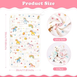 Decalsweet Muslin Cloths for Baby,100% Cotton Burp Cloths for Baby,6 Pack Muslin Squares,Absorbent & Breathable Baby Muslins,Baby Essentials for Newborn(Unicorn)