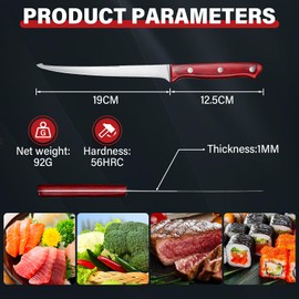 TAN REN Fillet Knife for Fish, 7inch Flexible Fishing Fillet Knife with Sheath, Razor Sharp Boning Knife for Meat Cutting, Full Tang Ergonomic Fish Knife for Filleting, Deboning, Father's Day Gift