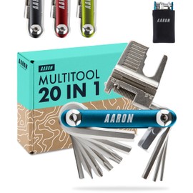 AARON Tool 20 in 1 Multitool - Bicycle Multifunctional Tool Made of Stainless Steel/Aluminium - Foldable Mini Bicycle Tool with Many Functions - Practical Bike Tool in Blue