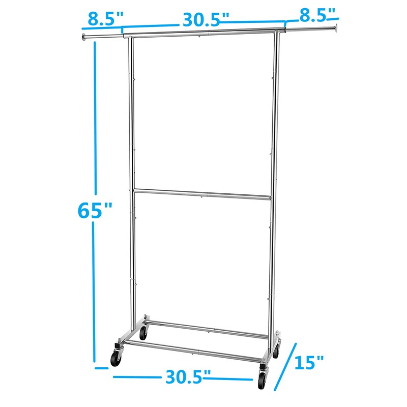 Simple Trending Double Rod Clothing Garment Rack, Rolling Clothes Organizer