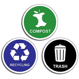 3 Pack Vinyl Sticker Decal Garbage Trash Recycling Compost Weather Resist for Windows Car Truck Cell Phone Bumpers Laptop Wall, 4 in.