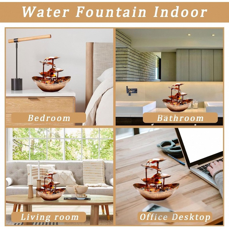 Resin Bronze Lotus Leaf Tabletop 4-Tier Fountain with Waterfall for