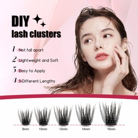 Cluster Lashes 144PCS Cluster Eyelash Extensions 8-16mm Mixed DIY Lash Extensions Wispy and Soft Lash Cluster Self-Application DIY Lashes at Home DHFD1
