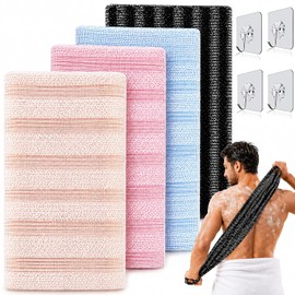 4PCS Zenbody Toalla Exfoliante Japonesa, Doble Cara con 4 Ganchos