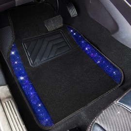 CAR PASS CAR PASS Bling Rhinestones Diamond Car Floor Mat,Sparkly Glitter Shining Crystal Carpet Anti-Slip PVC Heel Pad Waterproof Universal for Automotive SUV,Sedan,Van,4pcs Girl Pretty Women Men Black Blue
