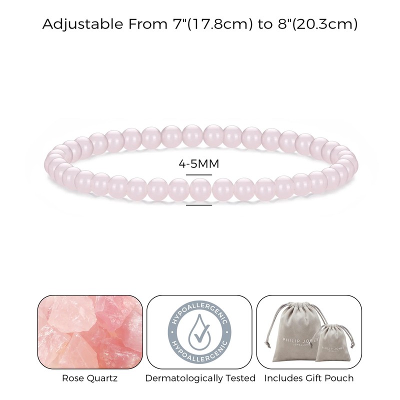 Philip Jones Rose Quartz Mini Beaded Gemstone Stretch Bracelet