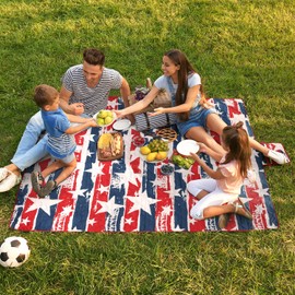 Tirrinia Extra Large Picnic Blanket, Waterproof Lightweight Portable Outdoor Mat for Family Camping, Travel, Park, Beach, Hiking, Stadium, Concerts 4th of July (US Patriotic Print, 70''X80'')