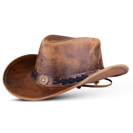 HADZAM Leather Cowboy hat Shapeable into Outback hat, Australian Hats for Men & Women (US, Alpha, X-Large, Taan Brown)