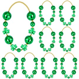 Cozypower 8 Pcs 36” St. Patrick's Day Jumbo Ball Beads Necklaces Set Green Jumbo Shamrock Ball Necklaces Round Bead Necklace Bundle for Irish Holiday Party Costume Accessories
