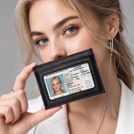 Adenpvn Leather credit card holder Minimalist Slim Front Pocket Wallet with ID Window Stylish and Durable Unisex Card Case (Black)