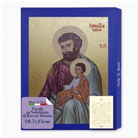 F.LLI BONELLA Fratelli Bonella - Table in Cinerino Oak Melamine with Golden Edges - Icon of Saint Joseph 19.7x25 cm - Wooden Picture Protection of the Holy Family for Home or Gift - Made in Italy