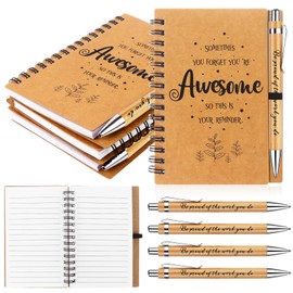 8 Pcs Thank You Gift for Colleague Employee Appreciation Gifts 4 Motivational Notebook 4 Wood Bamboo Ballpoint Pen Inspirational Kraft Lined Spiral Notepad Thank You Ballpoint Pen for Coworker Teacher