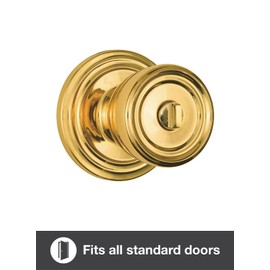 BRINKS - Barrett Push Pull Rotate Bed and Bath Privacy Door Knob, Polished Brass - Door Lock That Opens Hands-Free with a Push, a Pull or by Rotating
