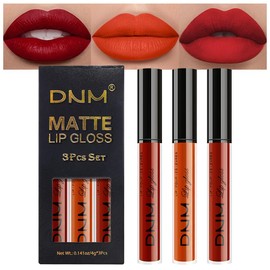 3Pcs Matte Liquid Lipstick Set, Long Lasting Waterproof Non-Transfer Lip Gloss, Dark Orange Classic Red Lip Stain Kit for Women, Lip Stain Long Lasting 24 Waterproof Gift Makeup for Women Lippies