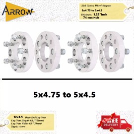 Arrow 4pcs 1.25" inch 5x4.75 to 5x4.5 Wheel Adapters 12x1.5 Studs CHEVY GMC AND MORE